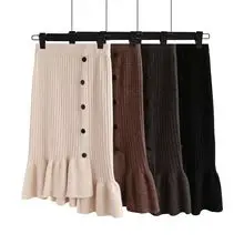 Brown Knitted Pleated Skirt for Women Large Swing Slimming — feature 8