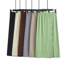 Brown Knitted Pleated Skirt for Women Large Swing Slimming — feature 9