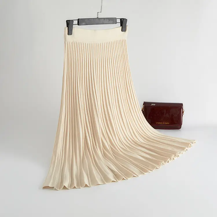Brown Knitted Pleated Skirt for Women Large Swing Slimming - Image 5