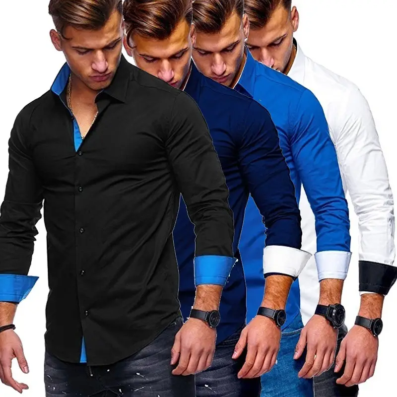 Men's Royal Blue Button Down Shirt with White Cuff Details - Image 4