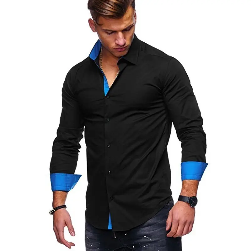 Men's Royal Blue Button Down Shirt with White Cuff Details - Image 2