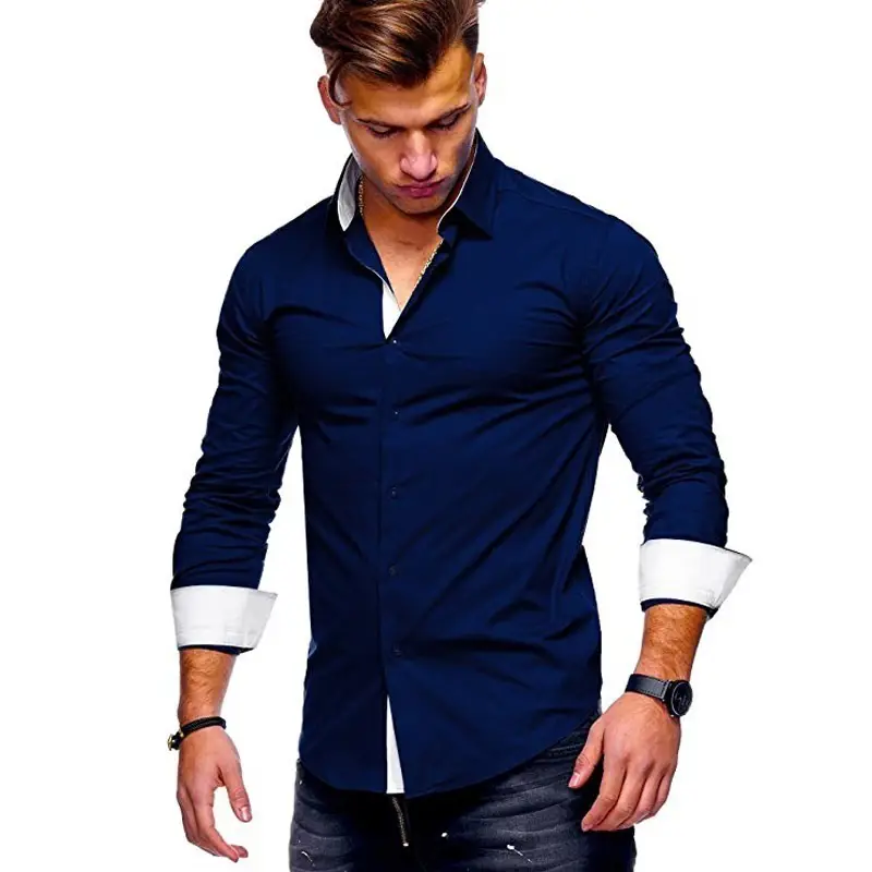 Men's Royal Blue Button Down Shirt with White Cuff Details - Image 5