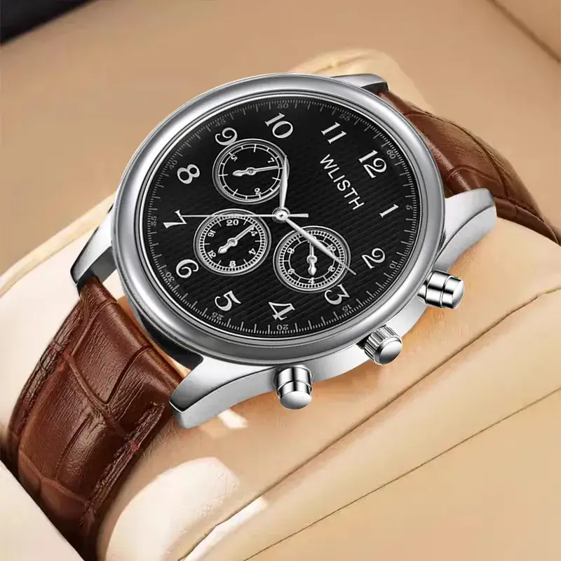 Men's Vintage Three-Eye Watch with Quartz Movement