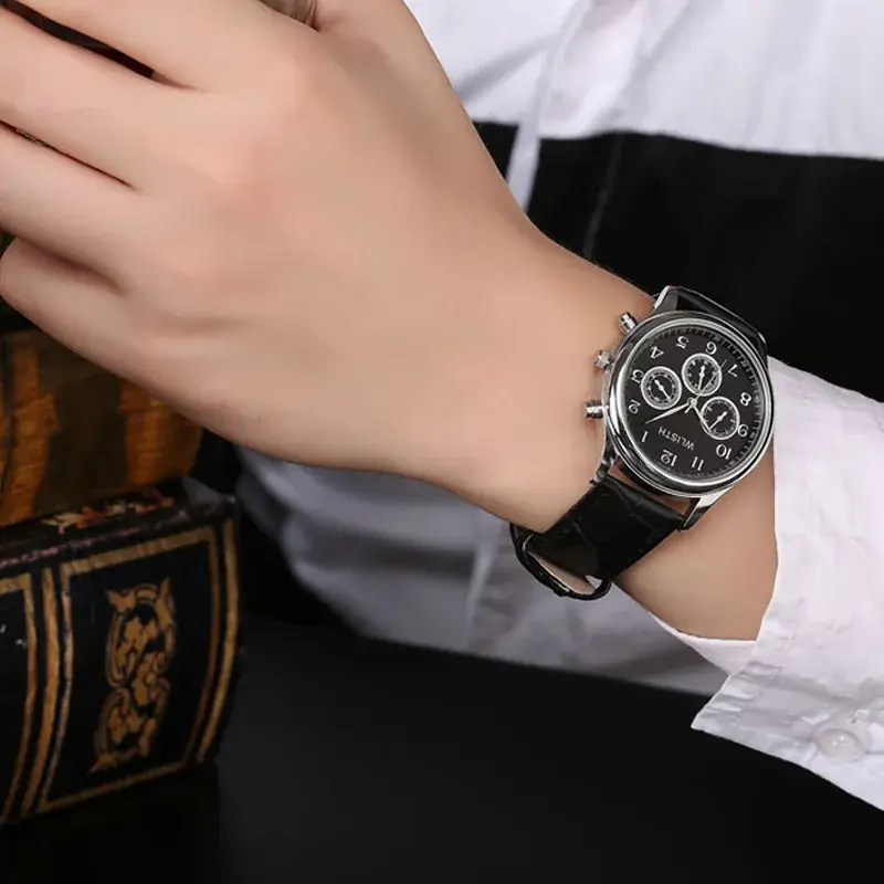 Men's Vintage Three-Eye Watch with Quartz Movement
