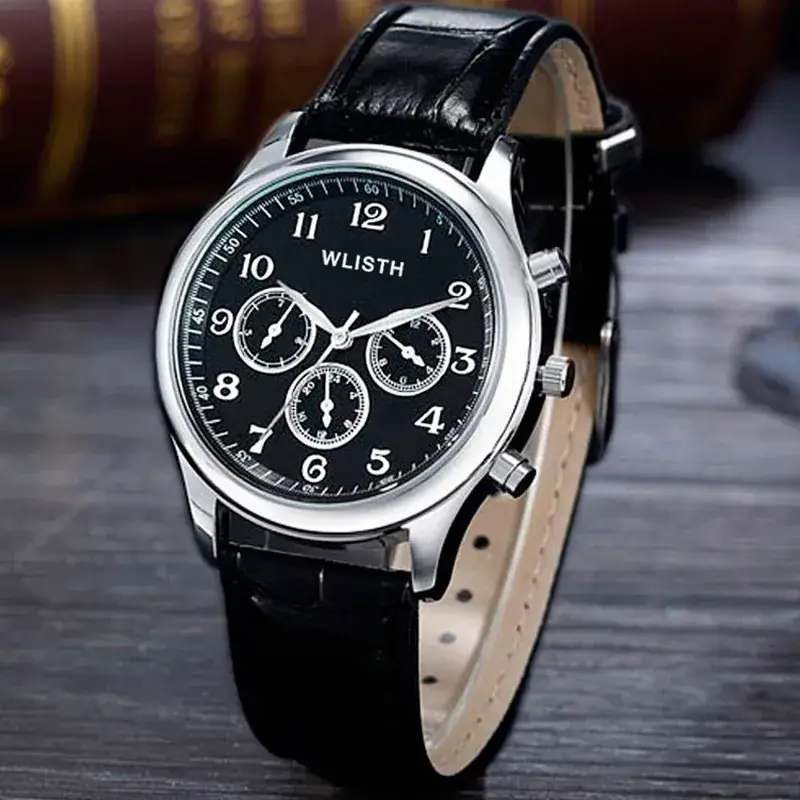 Men's Vintage Three-Eye Watch with Quartz Movement
