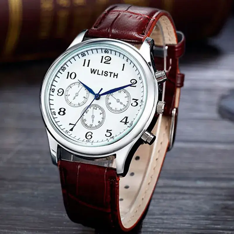 Men's Vintage Three-Eye Watch with Quartz Movement