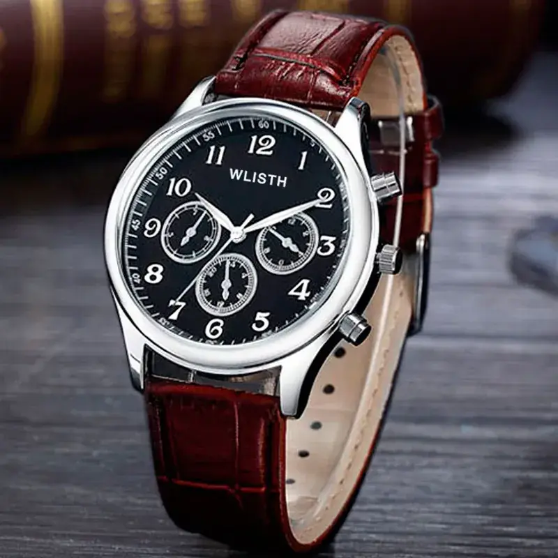 Men's Vintage Three-Eye Watch with Quartz Movement