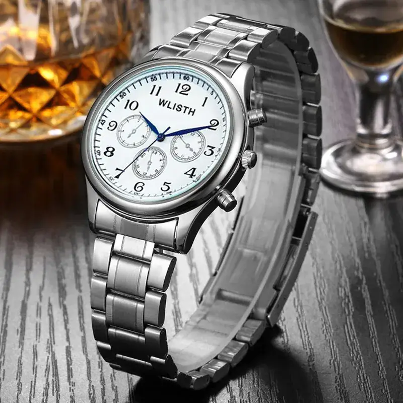 Men's Vintage Three-Eye Watch with Quartz Movement