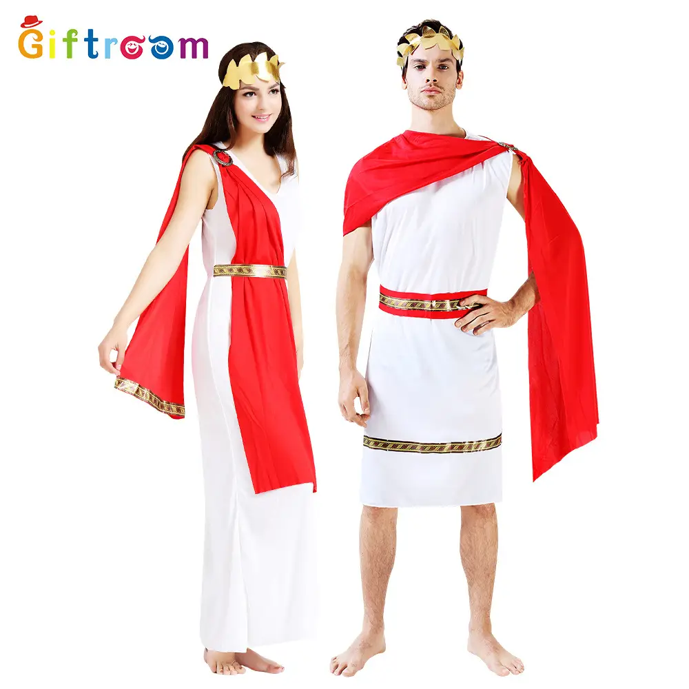 Halloween Masquerade Ancient Egypt Greek Couple Red Shawl Stage Role Adult Ancient Roman Costume - Image 3