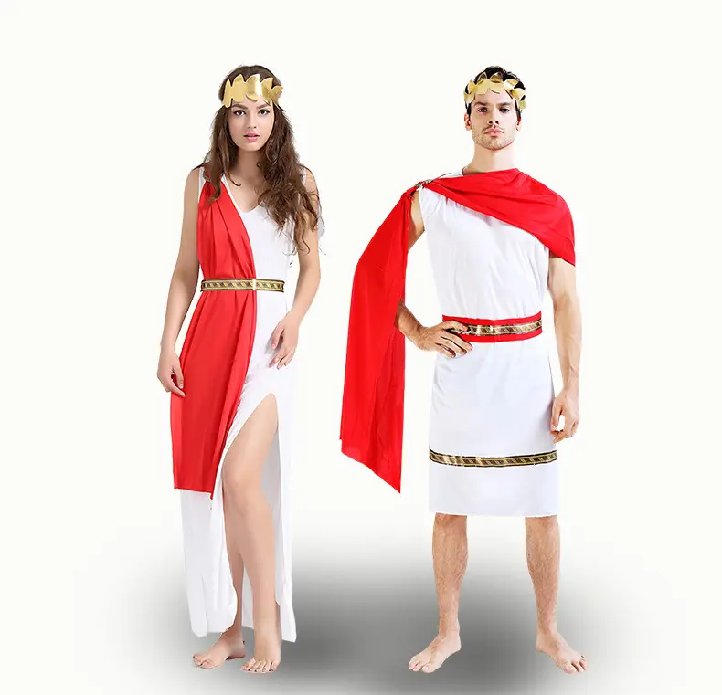 Halloween Masquerade Ancient Egypt Greek Couple Red Shawl Stage Role Adult Ancient Roman Costume — feature 1