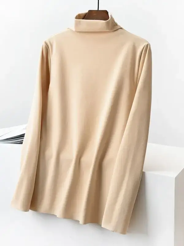 Women Fleece Long Sleeve Collar Shirt Beige