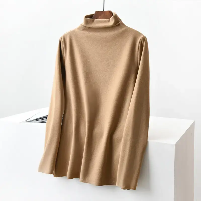 Women Fleece Long Sleeve Collar Shirt Beige