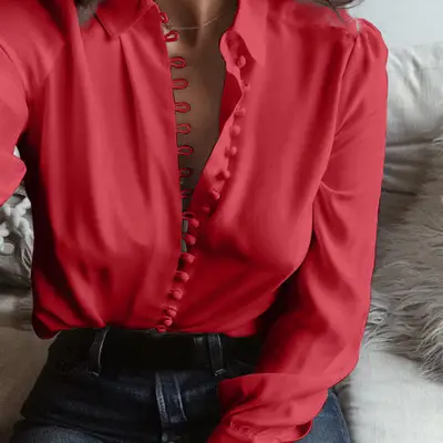 Long Sleeve Black Button Blouse for Women Plus Size - Image 8
