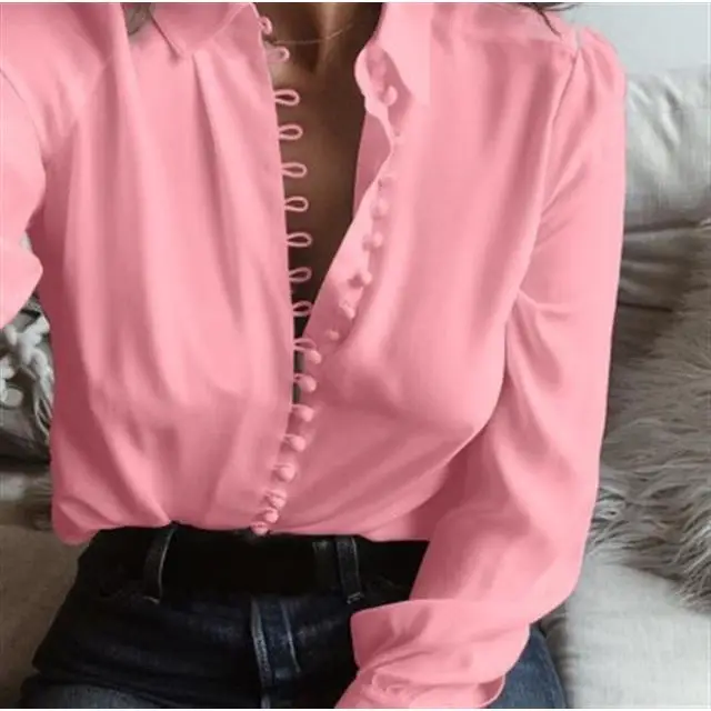 Long Sleeve Black Button Blouse for Women Plus Size - Image 9