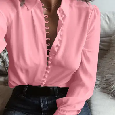 Long Sleeve Black Button Blouse for Women Plus Size - Image 4