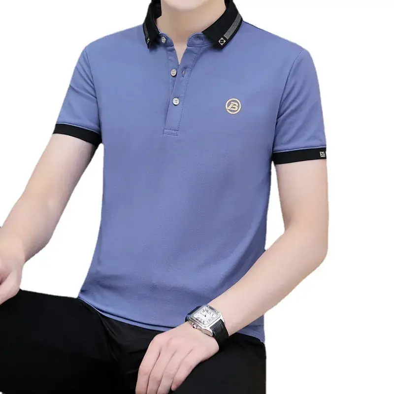 Men Green Polo Shirt Short Sleeve White Trim
