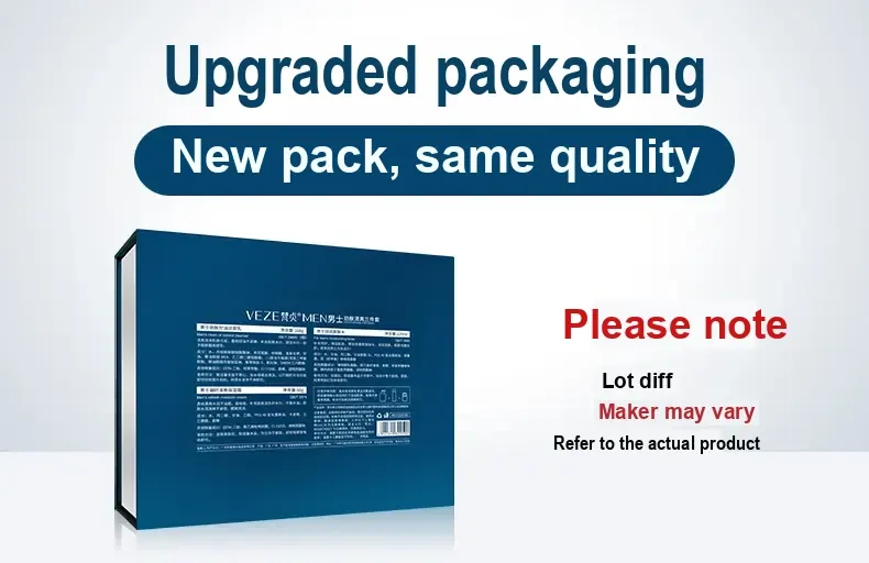 Blue product box with a note that packaging may differ by batch.