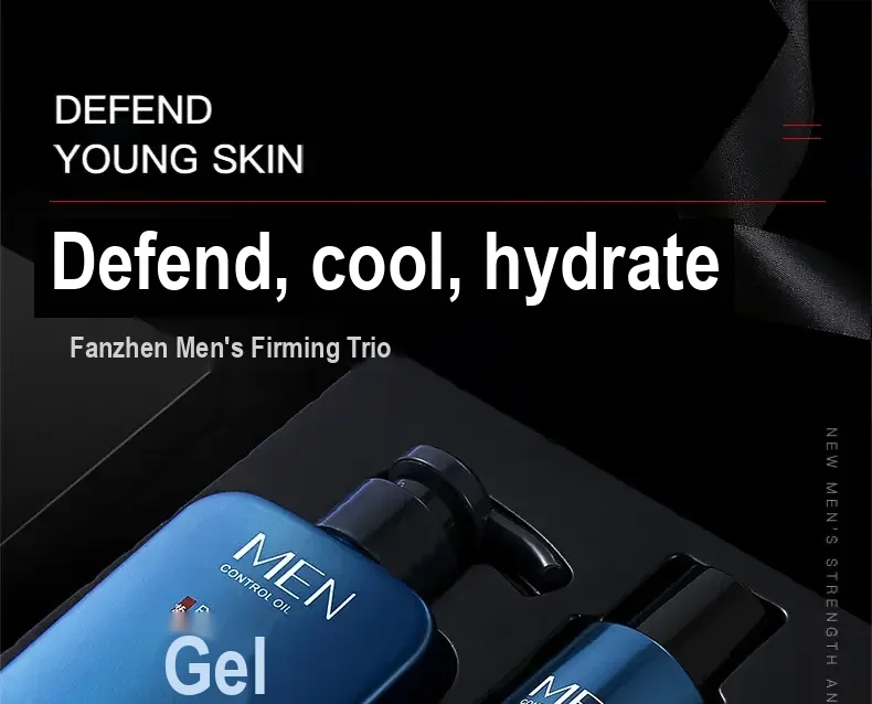 Blue men's facial care set shown in its presentation tray.