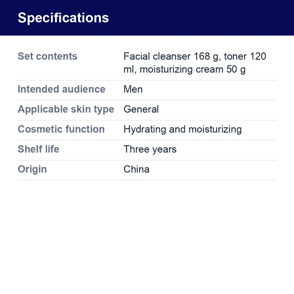 Men's Facial Care Set, 168 g + 120 ml + 50 g – specifications