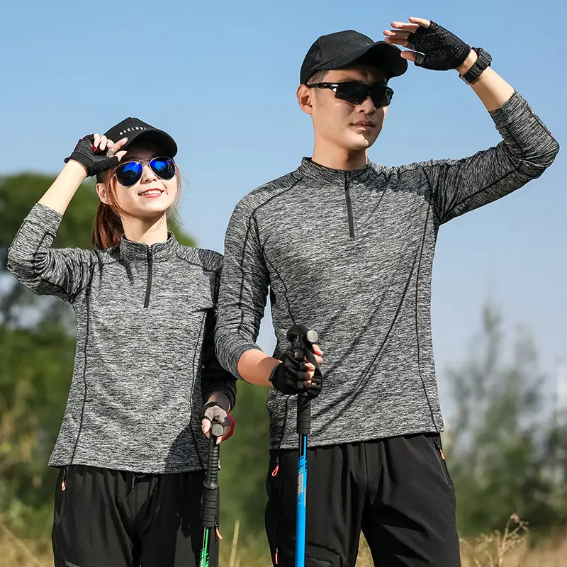 Couple Hiking Top Blue Zipper Collar Breathable - Image 11