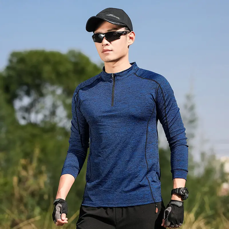 Couple Hiking Top Blue Zipper Collar Breathable - Image 13