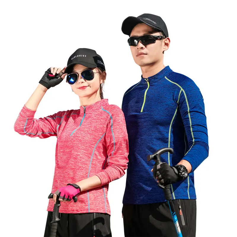 Couple Hiking Top Blue Zipper Collar Breathable - Image 14
