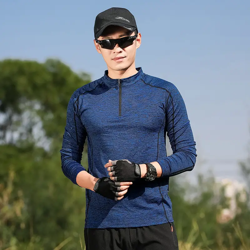 Couple Hiking Top Blue Zipper Collar Breathable - Image 4