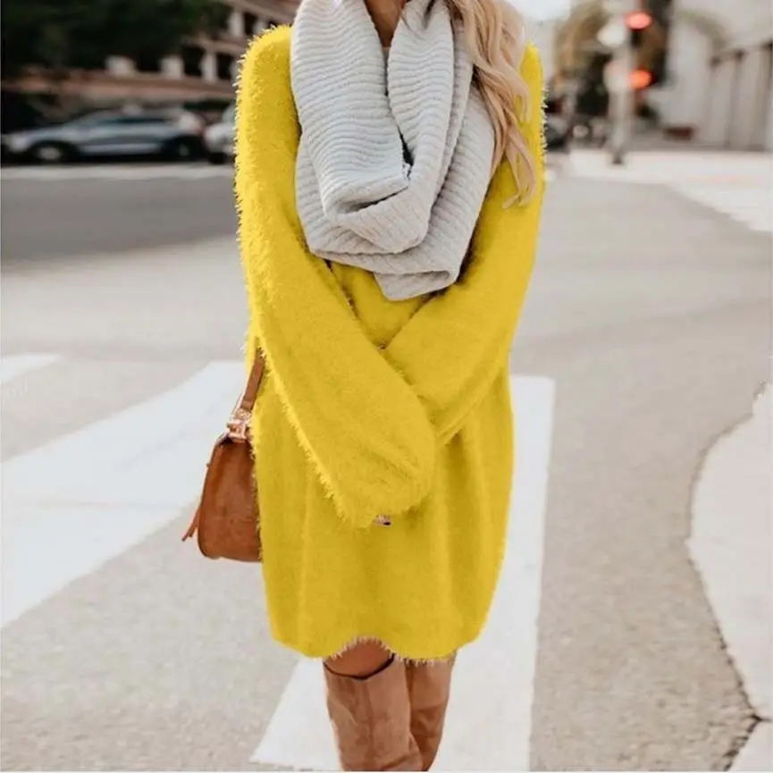 Women's 2023 Long Sleeve Plush Round Neck Dress Mint - Image 15