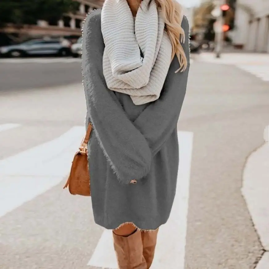 Women's 2023 Long Sleeve Plush Round Neck Dress Mint - Image 16