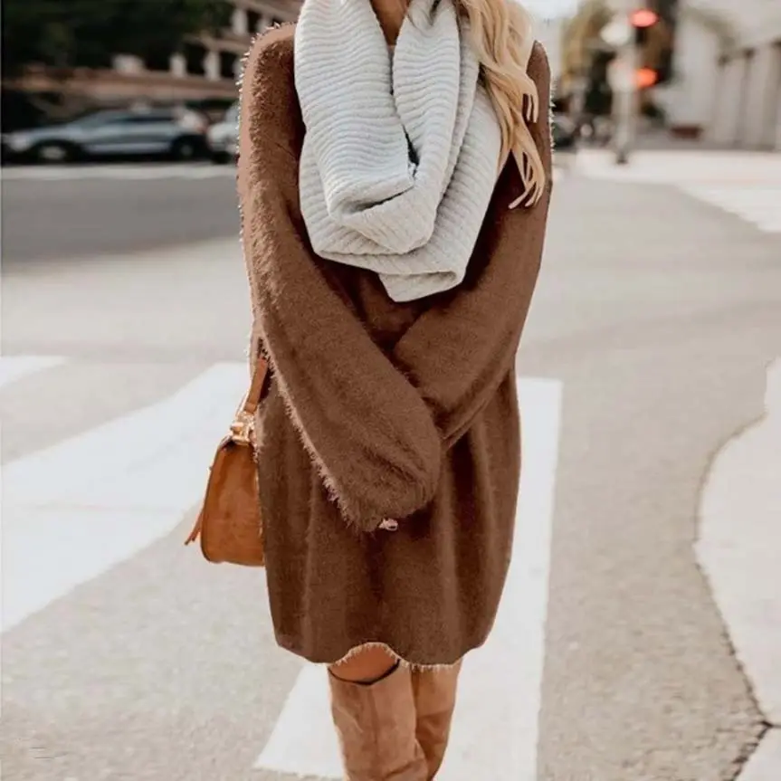 Women's 2023 Long Sleeve Plush Round Neck Dress Mint - Image 17