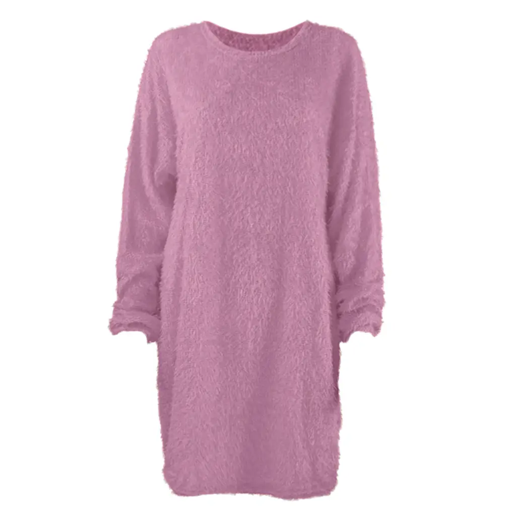 Women's 2023 Long Sleeve Plush Round Neck Dress Mint - Image 10