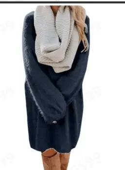 Women's 2023 Long Sleeve Plush Round Neck Dress Mint - Image 13