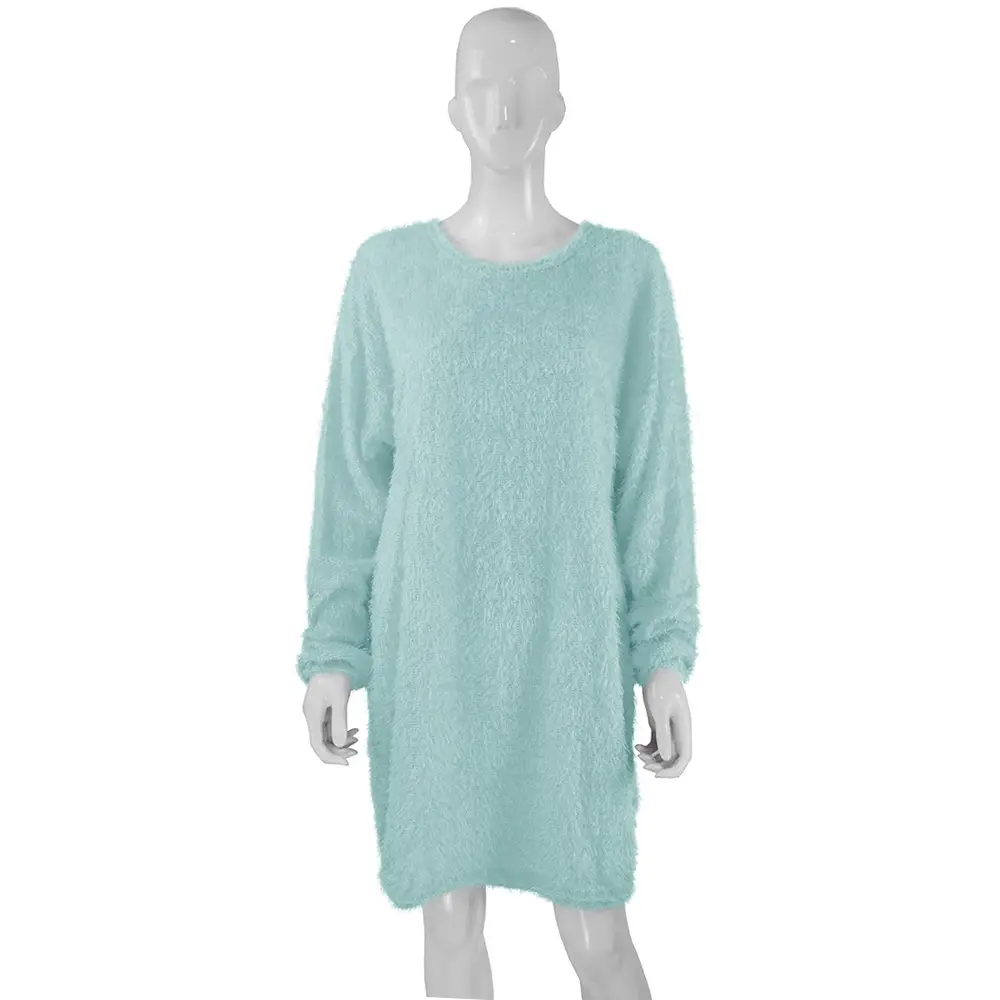 Women's 2023 Long Sleeve Plush Round Neck Dress Mint - Image 7