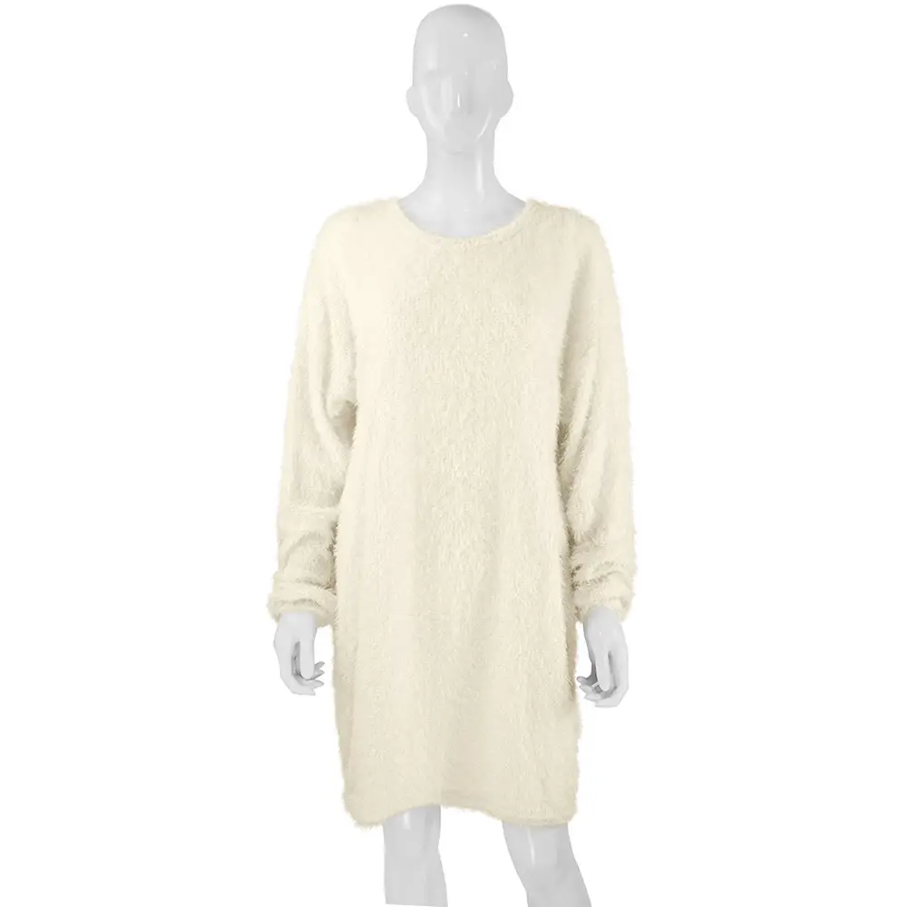 Women's 2023 Long Sleeve Plush Round Neck Dress Mint - Image 9
