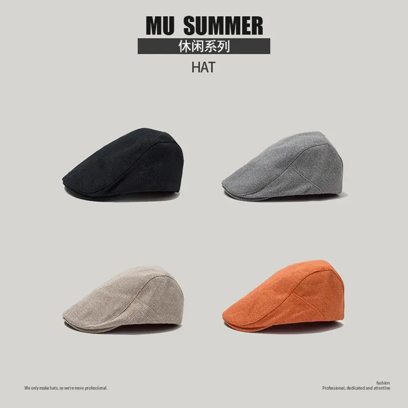 Women Linen Summer Cap Orange Grey Black