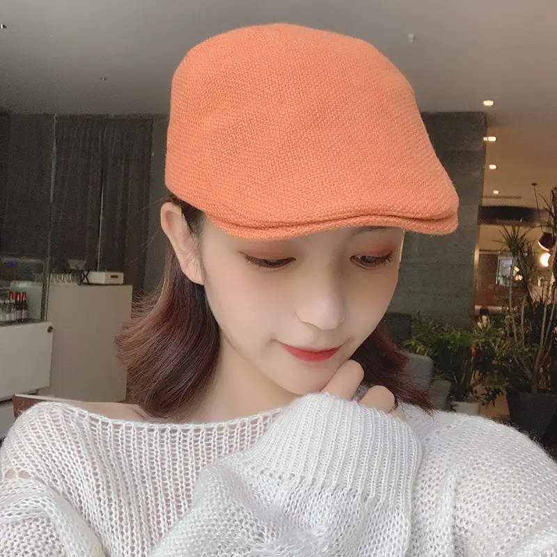 Women Linen Summer Cap Orange Grey Black - Image 7