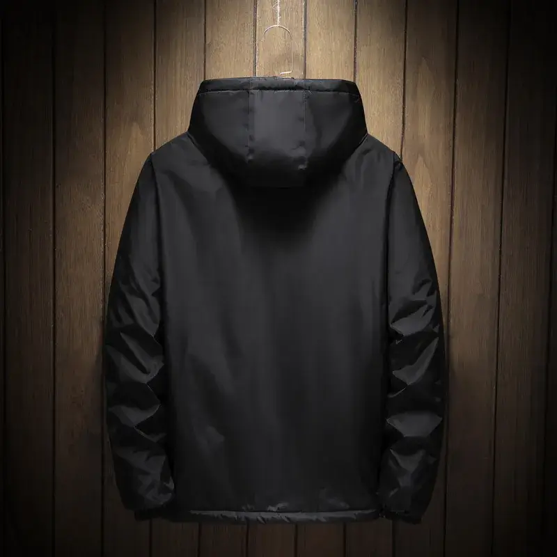 Men's Black Hooded Jacket Winter Warm Large - Image 5