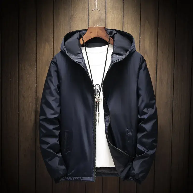 Men's Black Hooded Jacket Winter Warm Large - Image 4