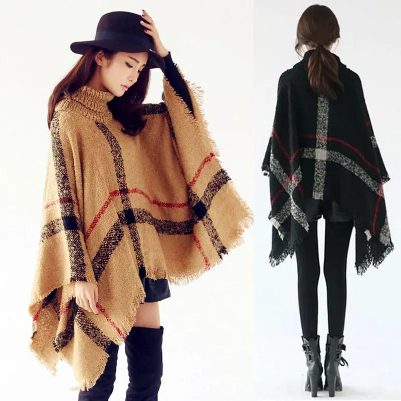 Women's Knitted Plaid Collar Shawl with Loose Sleeve - Image 24