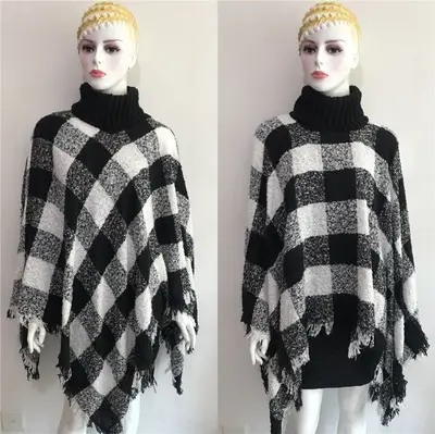 Women's Knitted Plaid Collar Shawl with Loose Sleeve - Image 11
