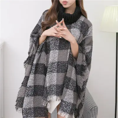 Women's Knitted Plaid Collar Shawl with Loose Sleeve - Image 12