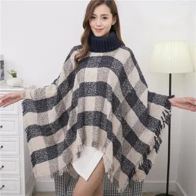 Women's Knitted Plaid Collar Shawl with Loose Sleeve - Image 14