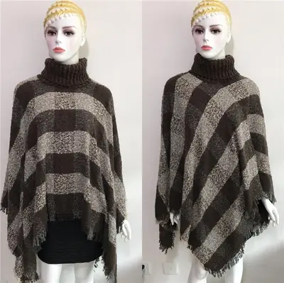 Women's Knitted Plaid Collar Shawl with Loose Sleeve - Image 15