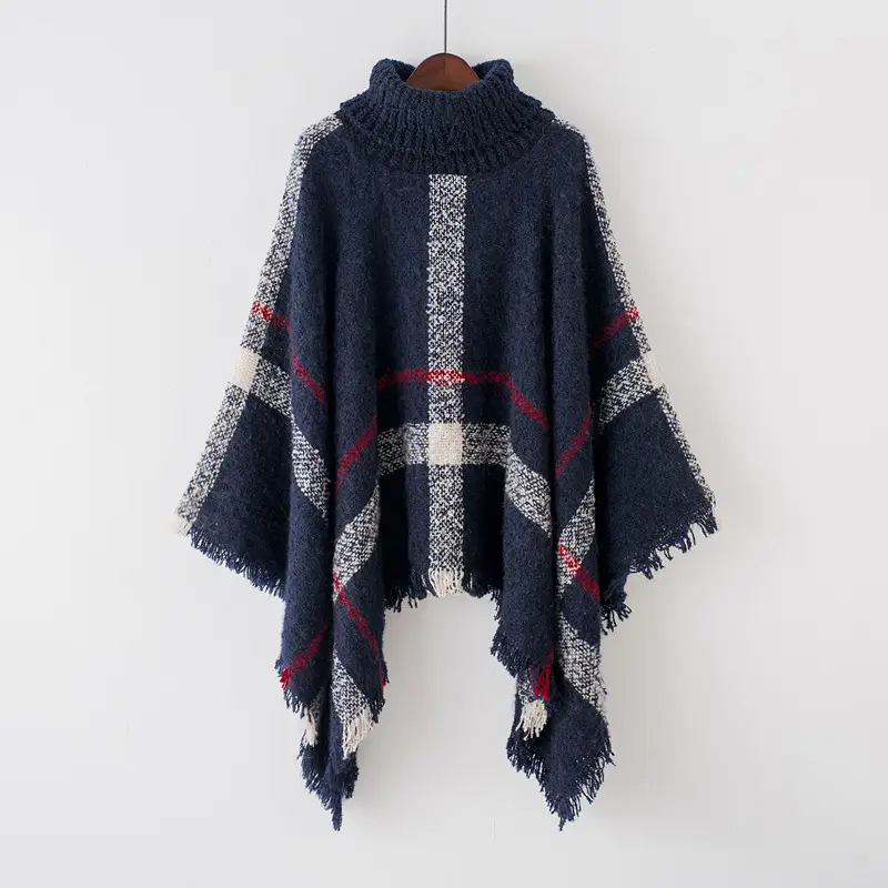 Women's Knitted Plaid Collar Shawl with Loose Sleeve - Image 5