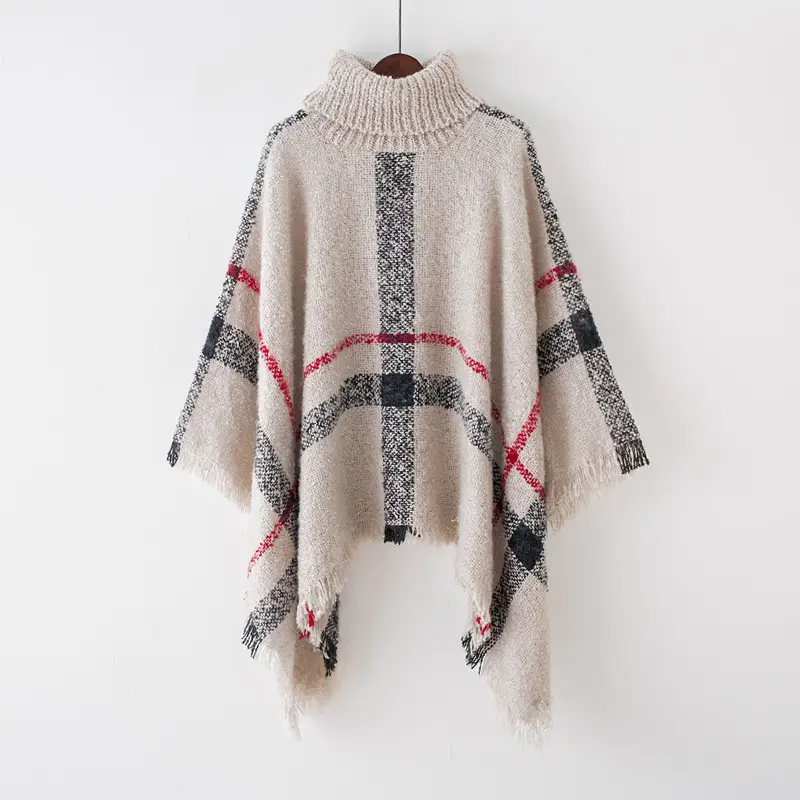 Women's Knitted Plaid Collar Shawl with Loose Sleeve - Image 6