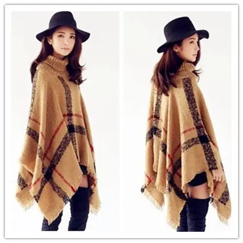 Women's Knitted Plaid Collar Shawl with Loose Sleeve - Image 7