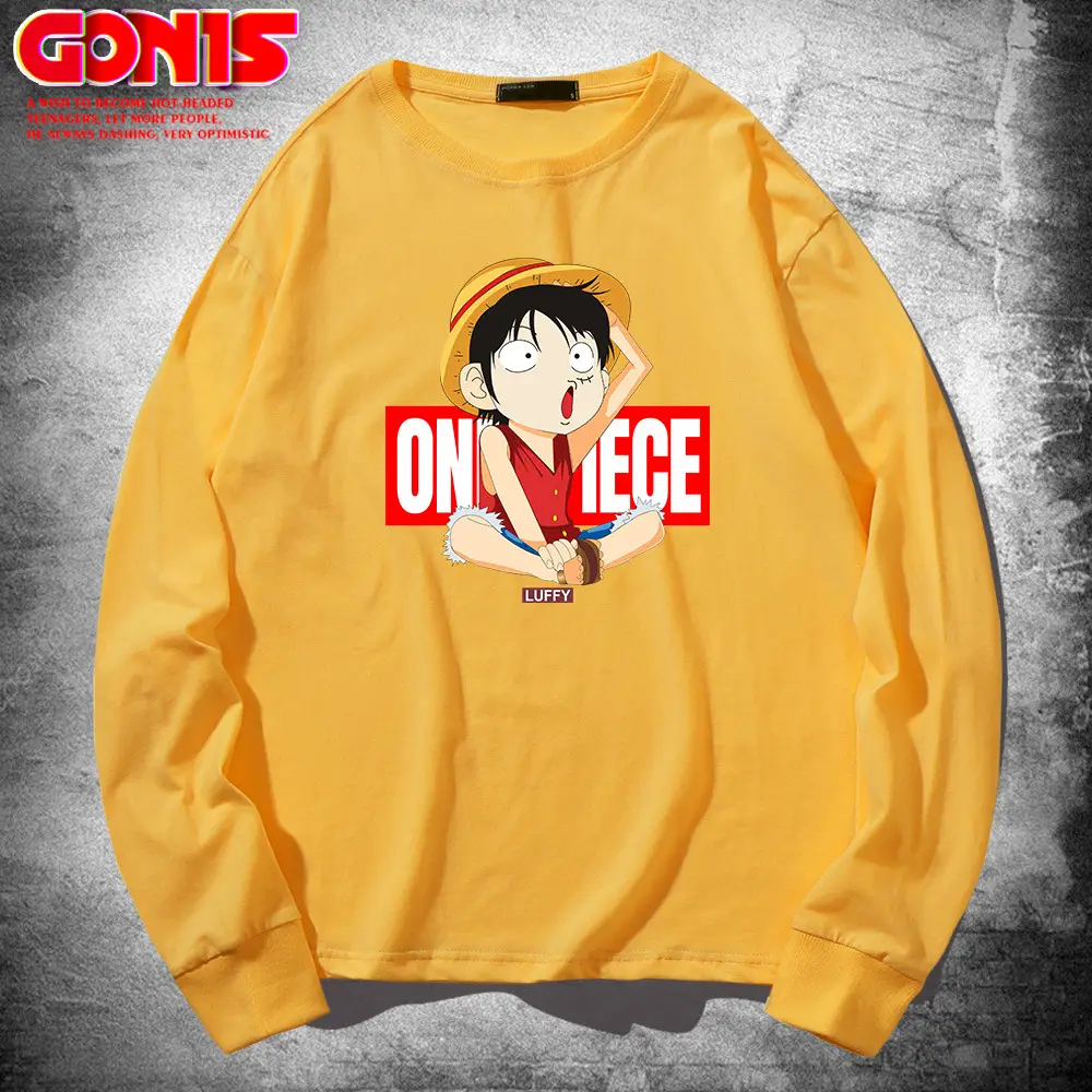 Men Japanese Cartoon One Piece Long Sleeve Blue Sweatshirt