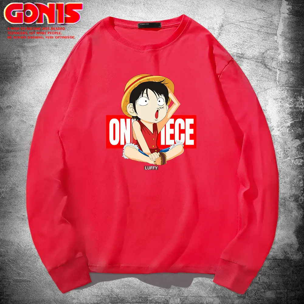 Men Japanese Cartoon One Piece Long Sleeve Blue Sweatshirt