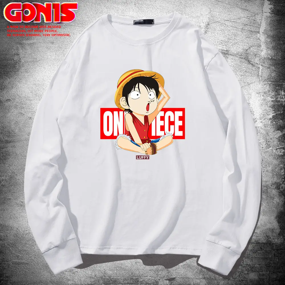 Men Japanese Cartoon One Piece Long Sleeve Blue Sweatshirt