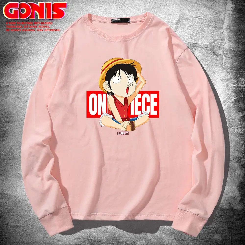 Men Japanese Cartoon One Piece Long Sleeve Blue Sweatshirt